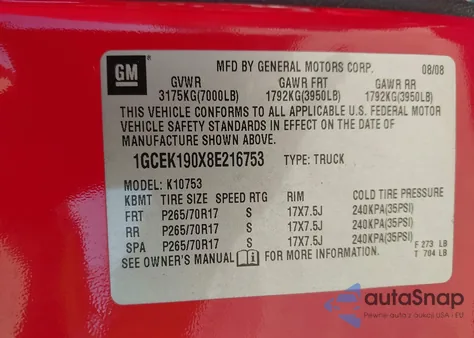 2008 Chevrolet Silverado 1500 Lt1 из США, поврежденный, VIN 1GCEK190X8E216753